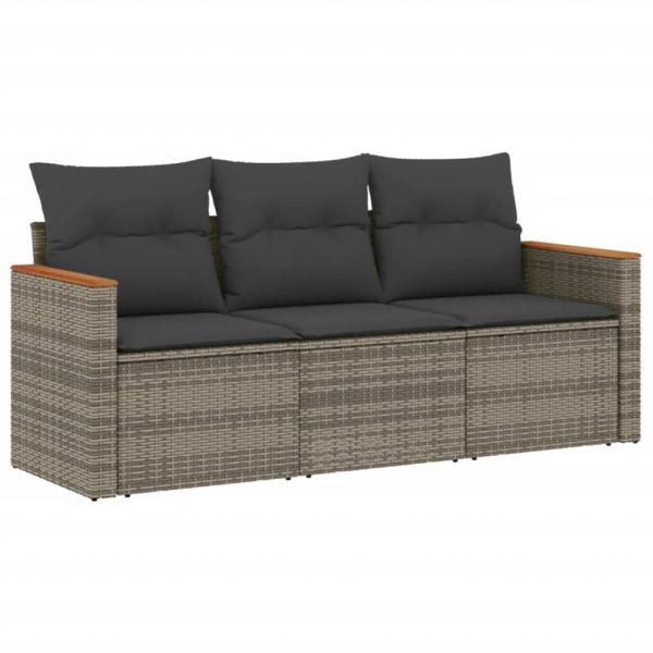 3-tlg. Garten-Sofagarnitur mit Kissen Grau Poly Rattan 