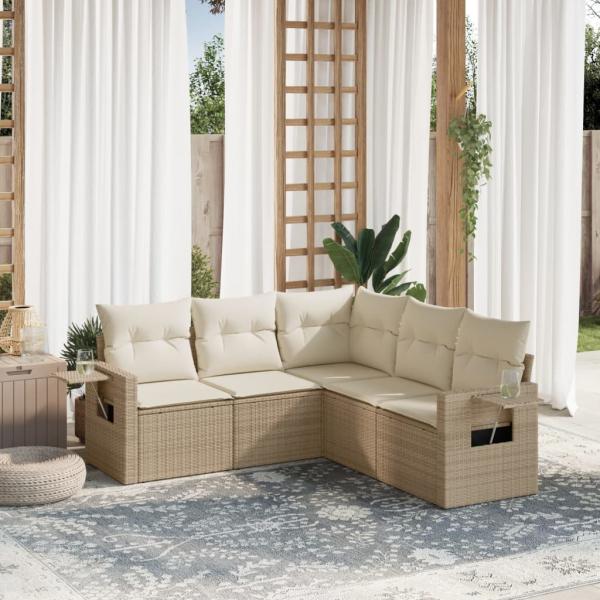 ARDEBO.de - 5-tlg. Garten-Sofagarnitur mit Kissen Beige Poly Rattan