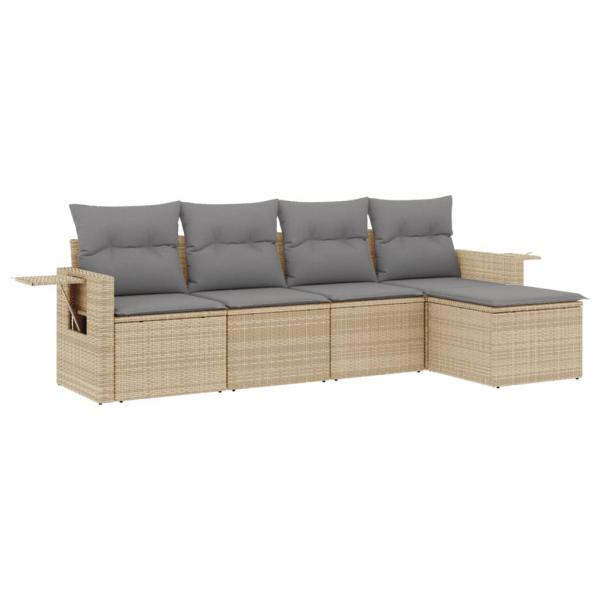 5-tlg. Garten-Sofagarnitur mit Kissen Beige Poly Rattan