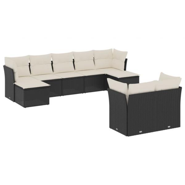 9-tlg. Garten-Sofagarnitur mit Kissen Schwarz Poly Rattan