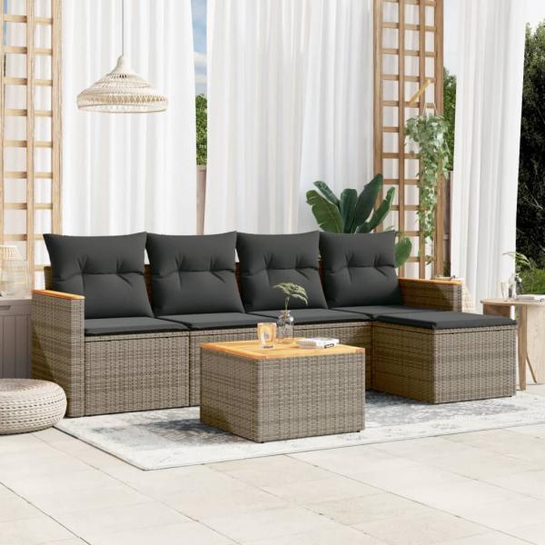 ARDEBO.de - 6-tlg. Garten-Sofagarnitur mit Kissen Grau Poly Rattan