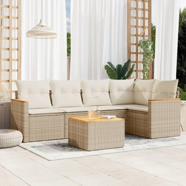 ARDEBO.de - 6-tlg. Garten-Sofagarnitur mit Kissen Beige Poly Rattan