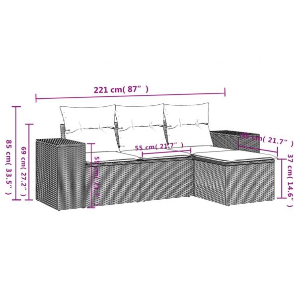 4-tlg. Garten-Sofagarnitur mit Kissen Grau Poly Rattan