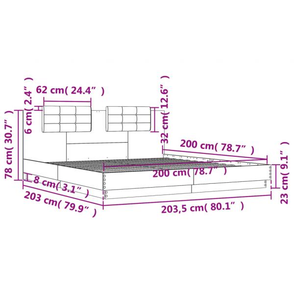 Bettgestell mit Kopfteil & LED-Leuchten Sonoma-Eiche 200x200 cm