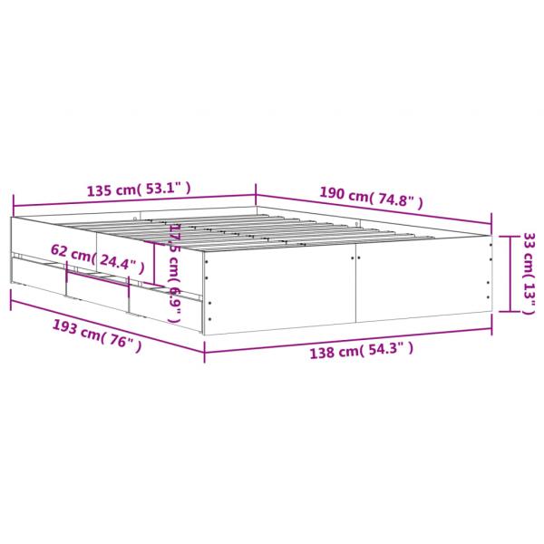 Bettgestell mit Schubladen Grau Sonoma 135x190 cm Holzwerkstoff