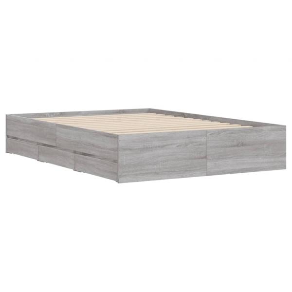 Bettgestell mit Schubladen Grau Sonoma 135x190 cm Holzwerkstoff