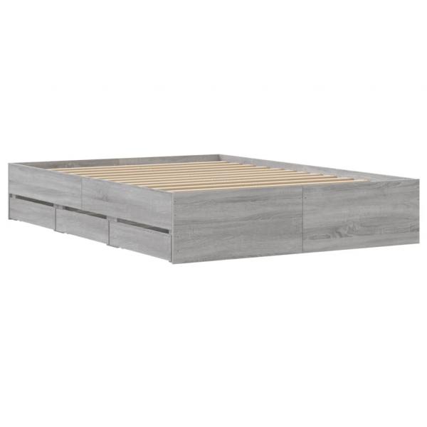 Bettgestell mit Schubladen Grau Sonoma 135x190 cm Holzwerkstoff