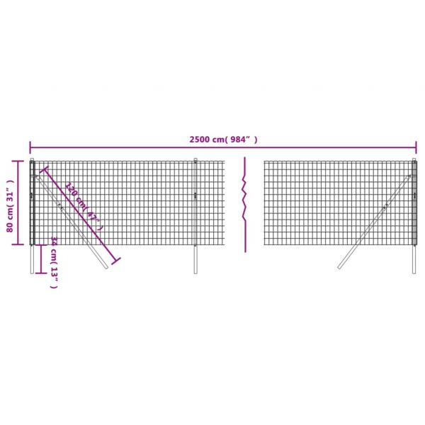 Maschendrahtzaun Grün 0,8x25 m Verzinkter Stahl