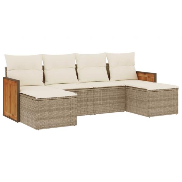 6-tlg. Garten-Sofagarnitur mit Kissen Beige Poly Rattan