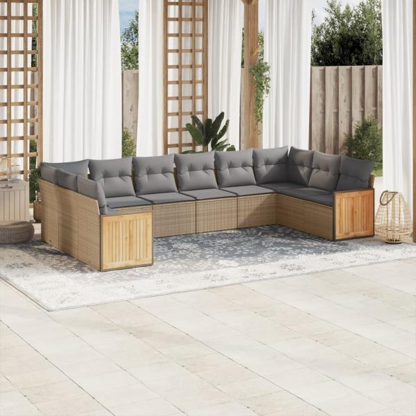 ARDEBO.de - 10-tlg. Garten-Sofagarnitur mit Kissen Beige Poly Rattan