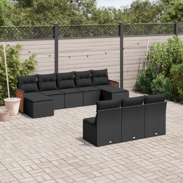 ARDEBO.de - 10-tlg. Garten-Sofagarnitur mit Kissen Schwarz Poly Rattan