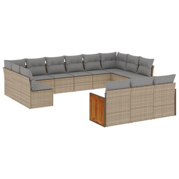 13-tlg. Garten-Sofagarnitur mit Kissen Beige Poly Rattan