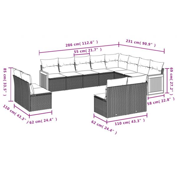 12-tlg. Garten-Sofagarnitur mit Kissen Beige Poly Rattan