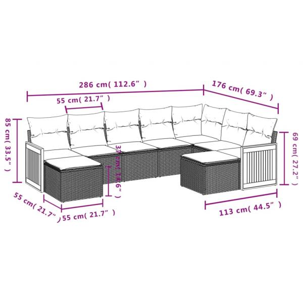 9-tlg. Garten-Sofagarnitur mit Kissen Grau Poly Rattan