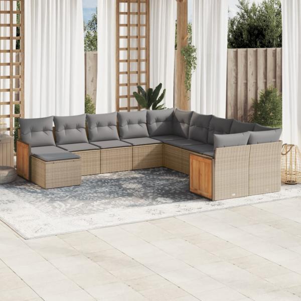 ARDEBO.de - 11-tlg. Garten-Sofagarnitur mit Kissen Beige Poly Rattan