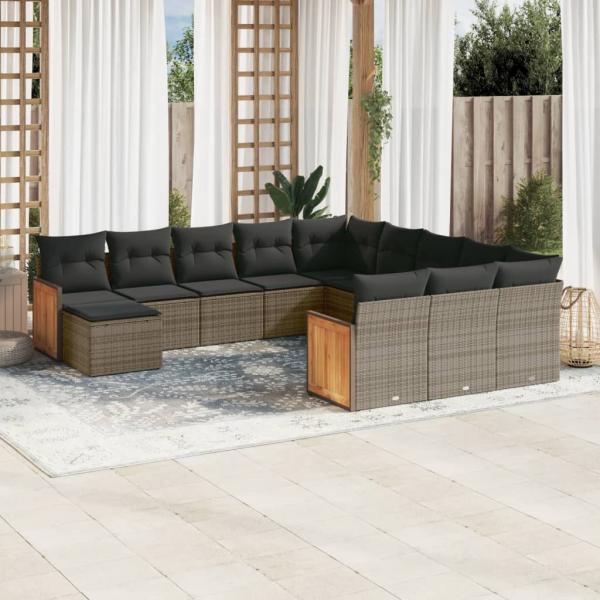 ARDEBO.de - 12-tlg. Garten-Sofagarnitur mit Kissen Grau Poly Rattan