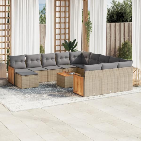 ARDEBO.de - 13-tlg. Garten-Sofagarnitur mit Kissen Beige Poly Rattan