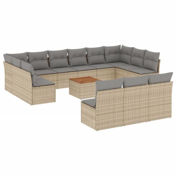 14-tlg. Garten-Sofagarnitur mit Kissen Beige Poly Rattan