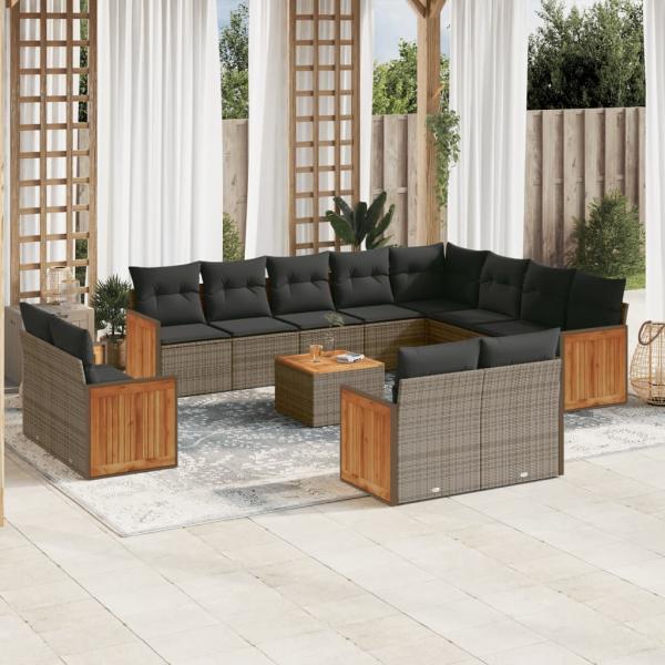 ARDEBO.de - 13-tlg. Garten-Sofagarnitur mit Kissen Grau Poly Rattan