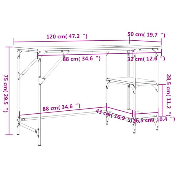 Schreibtisch Schwarz 120x50x75 cm Metall und Holzwerkstoff