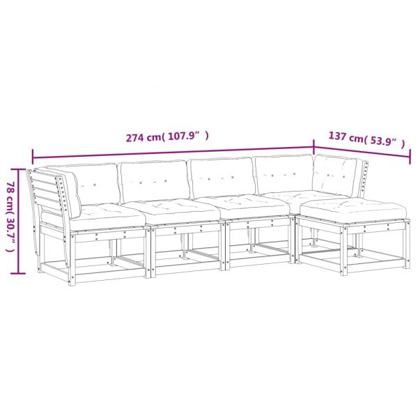 5-tlg. Garten-Sofagarnitur mit Kissen Massivholz Douglasie