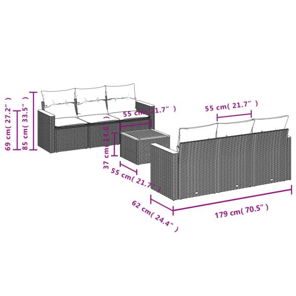 7-tlg. Garten-Sofagarnitur mit Kissen Schwarz Poly Rattan