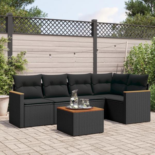 ARDEBO.de - 6-tlg. Garten-Sofagarnitur mit Kissen Schwarz Poly Rattan