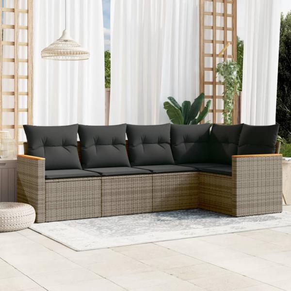 ARDEBO.de - 5-tlg. Garten-Sofagarnitur mit Kissen Grau Poly Rattan