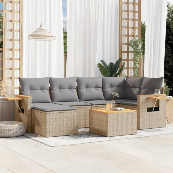 ARDEBO.de - 7-tlg. Garten-Sofagarnitur mit Kissen Beige Poly Rattan