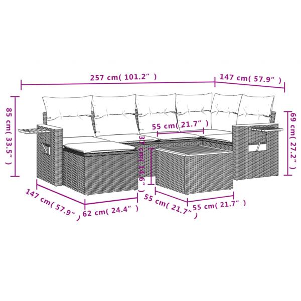 7-tlg. Garten-Sofagarnitur mit Kissen Beige Poly Rattan