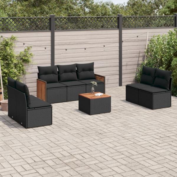 ARDEBO.de - 8-tlg. Garten-Sofagarnitur mit Kissen Schwarz Poly Rattan