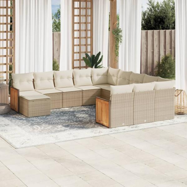 ARDEBO.de - 12-tlg. Garten-Sofagarnitur mit Kissen Beige Poly Rattan