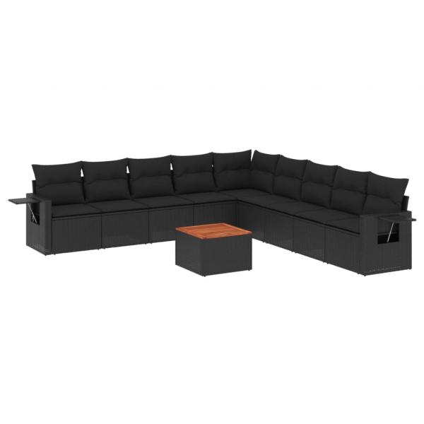 10-tlg. Garten-Sofagarnitur mit Kissen Schwarz Poly Rattan