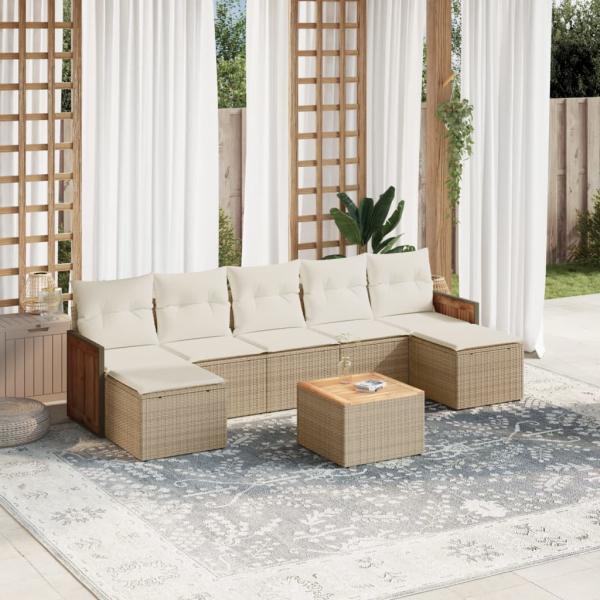 ARDEBO.de - 8-tlg. Garten-Sofagarnitur mit Kissen Beige Poly Rattan