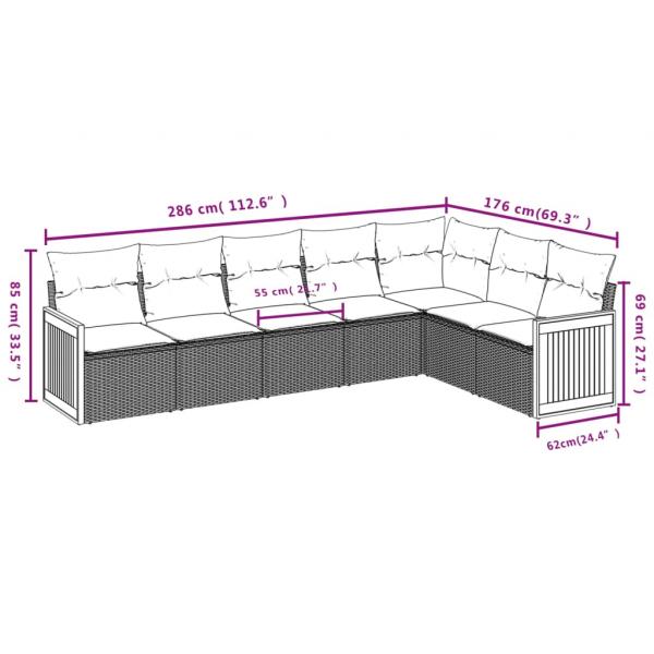 7-tlg. Garten-Sofagarnitur mit Kissen Grau Poly Rattan