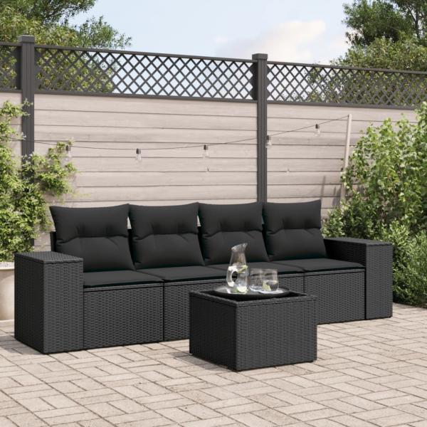 ARDEBO.de - 5-tlg. Garten-Sofagarnitur mit Kissen Schwarz Poly Rattan