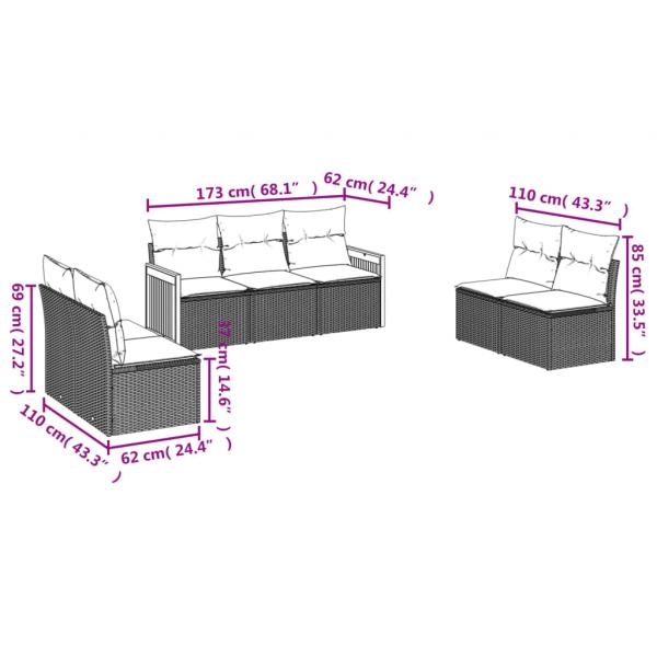 7-tlg. Garten-Sofagarnitur mit Kissen Grau Poly Rattan