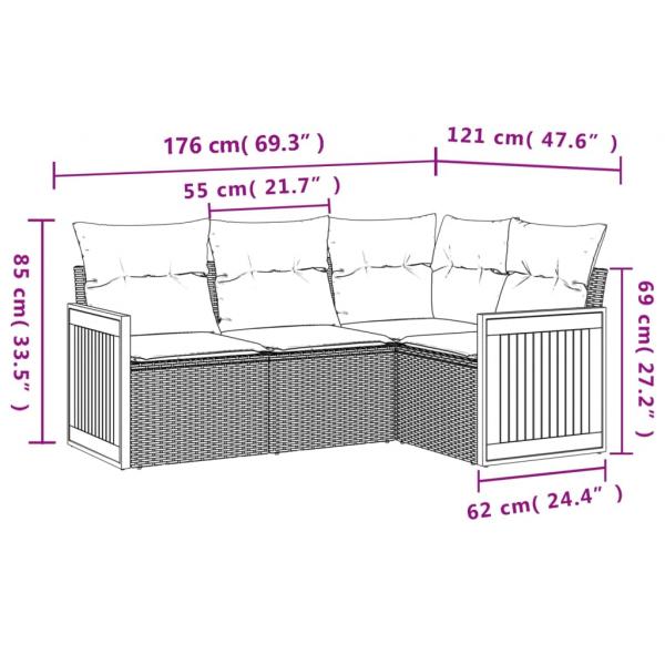 5-tlg. Garten-Sofagarnitur mit Kissen Schwarz Poly Rattan