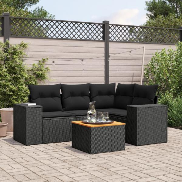 ARDEBO.de - 5-tlg. Garten-Sofagarnitur mit Kissen Schwarz Poly Rattan