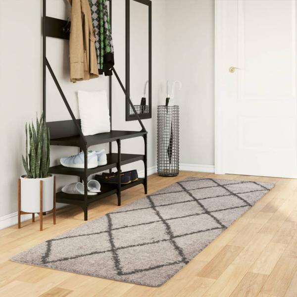 ARDEBO.de - Teppich Shaggy Hochflor Modern Beige und Anthrazit 80x250 cm