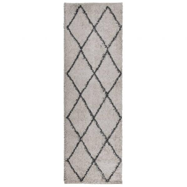 Teppich Shaggy Hochflor Modern Beige und Anthrazit 80x250 cm