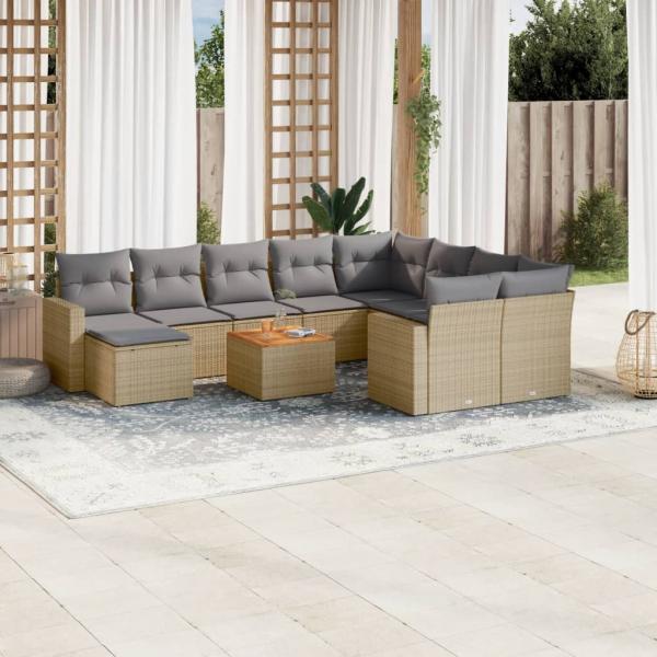 ARDEBO.de - 11-tlg. Garten-Sofagarnitur mit Kissen Beige Poly Rattan