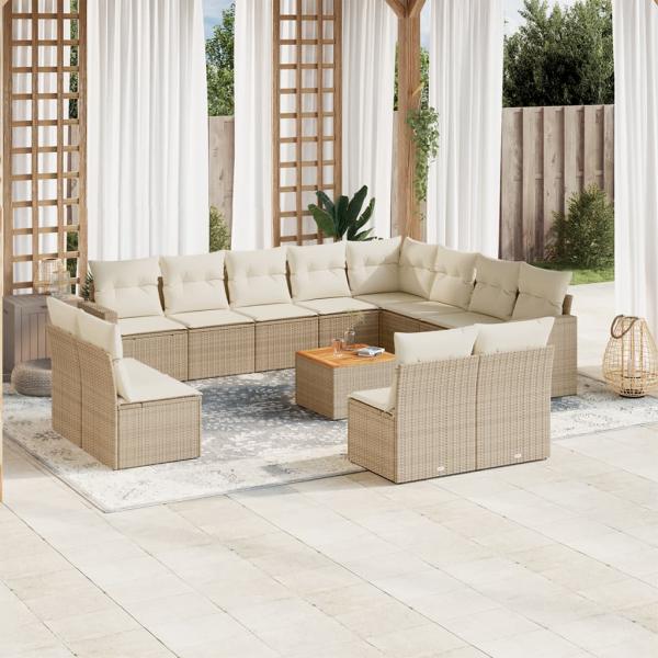 ARDEBO.de - 13-tlg. Garten-Sofagarnitur mit Kissen Beige Poly Rattan