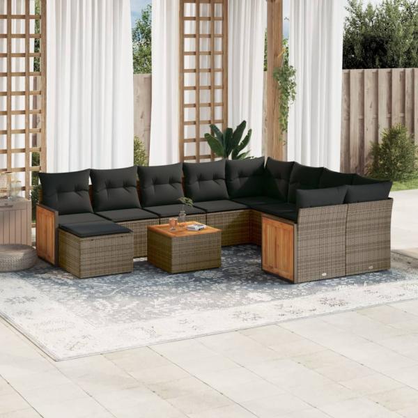 ARDEBO.de - 11-tlg. Garten-Sofagarnitur mit Kissen Grau Poly Rattan