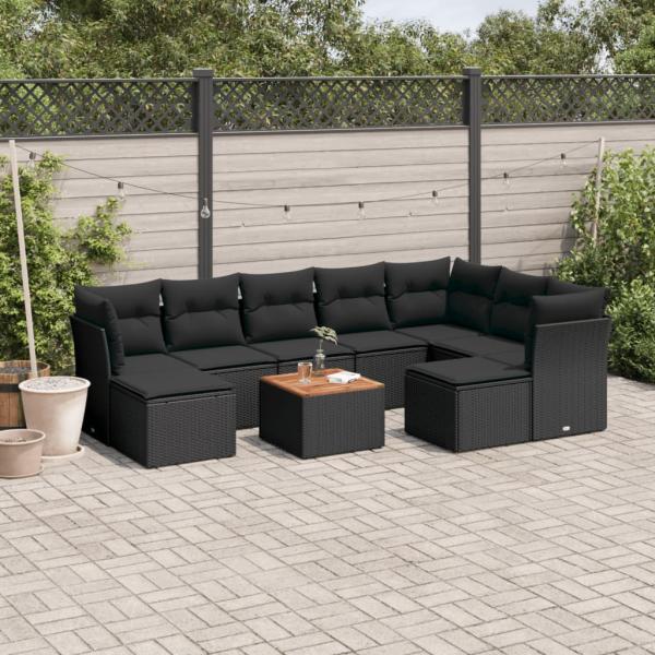 ARDEBO.de - 10-tlg. Garten-Sofagarnitur mit Kissen Schwarz Poly Rattan