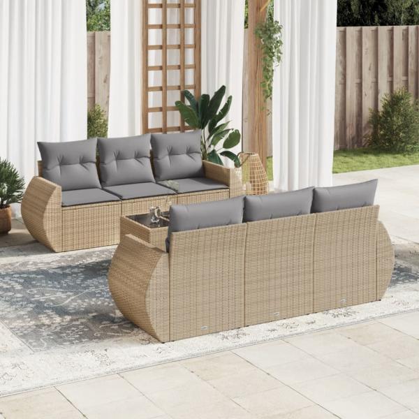 ARDEBO.de - 7-tlg. Garten-Sofagarnitur mit Kissen Beige Poly Rattan