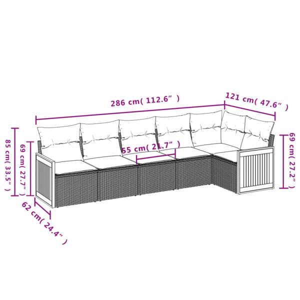 6-tlg. Garten-Sofagarnitur mit Kissen Grau Poly Rattan