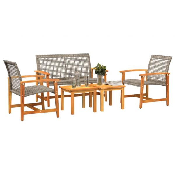 5-tlg. Garten-Lounge-Set Grau Poly Rattan und Akazienholz