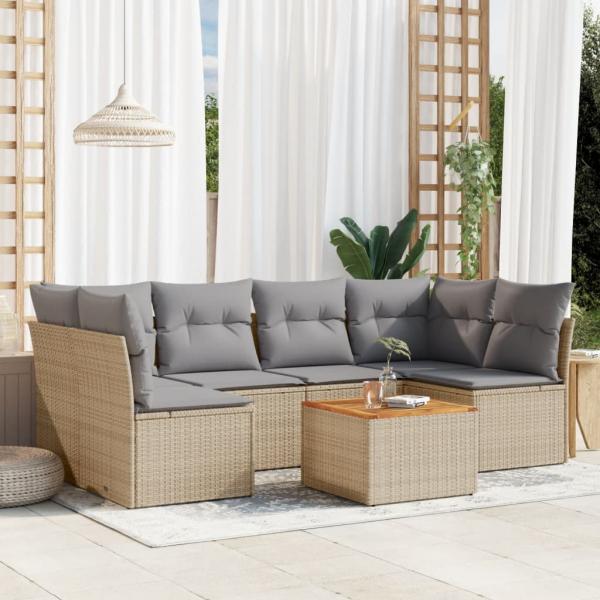 ARDEBO.de - 7-tlg. Garten-Sofagarnitur mit Kissen Beige Poly Rattan