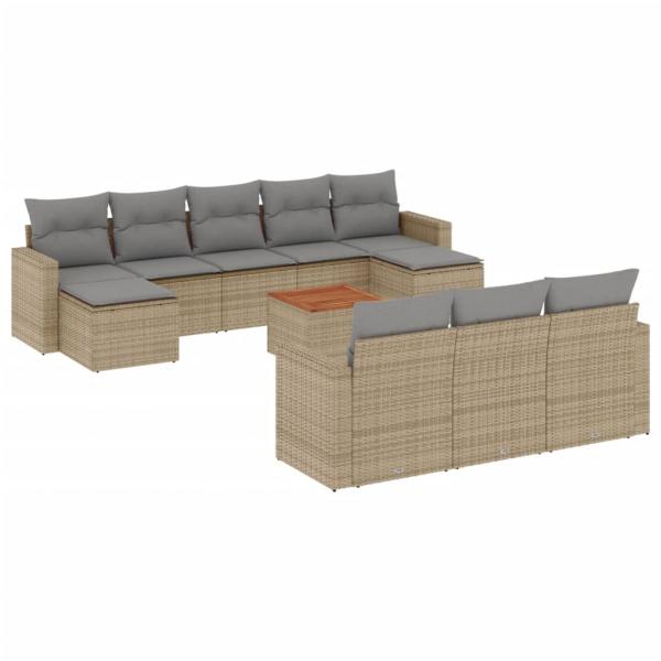 11-tlg. Garten-Sofagarnitur mit Kissen Beige Poly Rattan